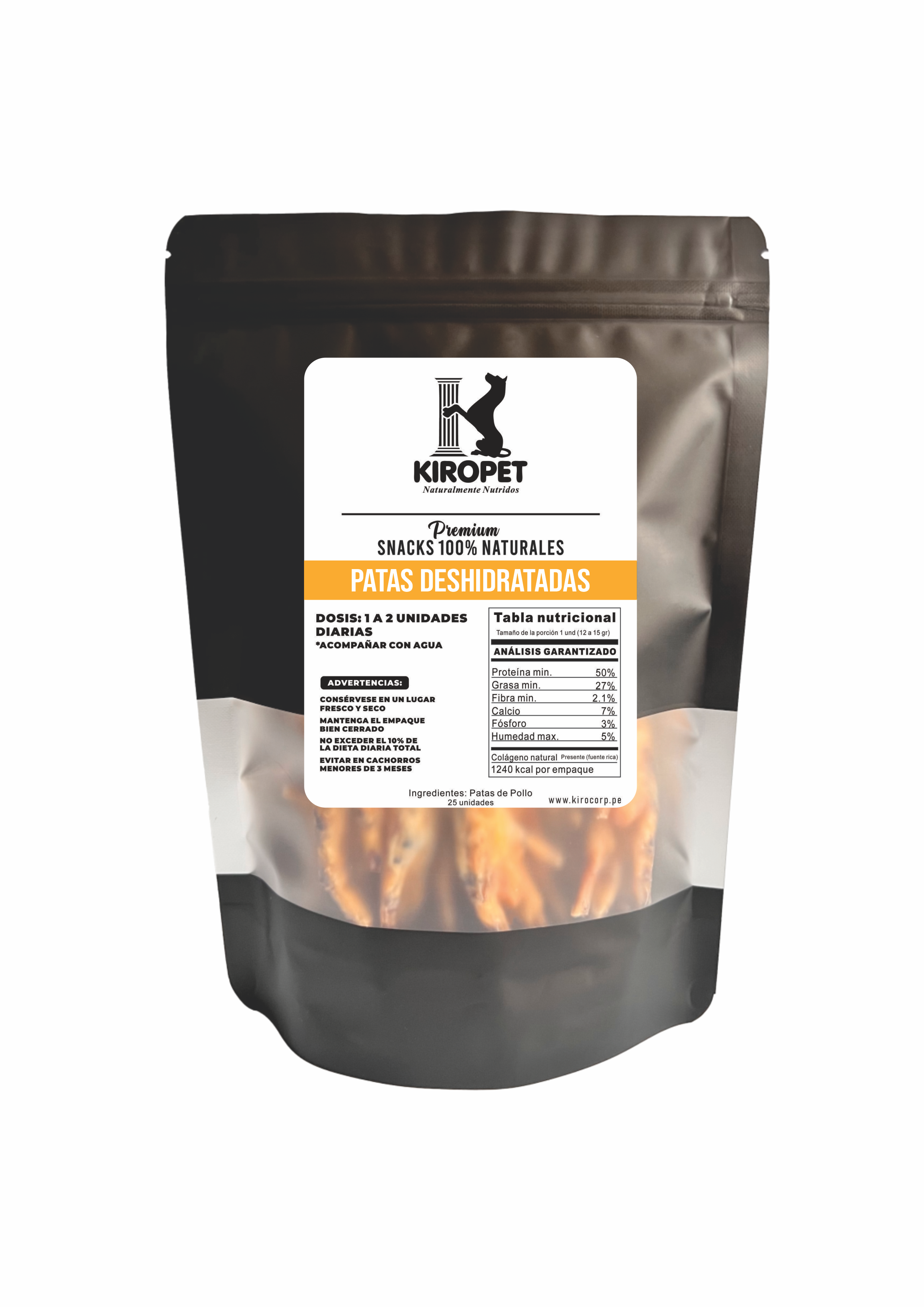 Patas de pollo deshidratadas - empaque